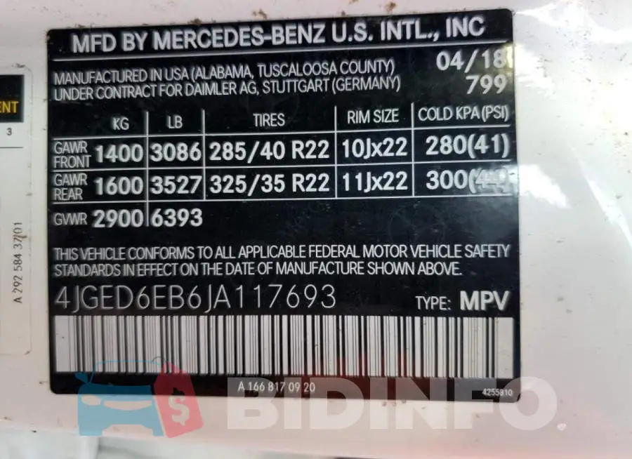 4JGED6EB6JA117693 Photo# 10