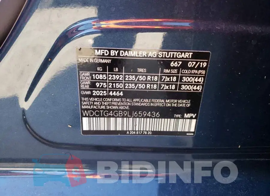 WDCTG4GB9LJ659436 Photo# 14