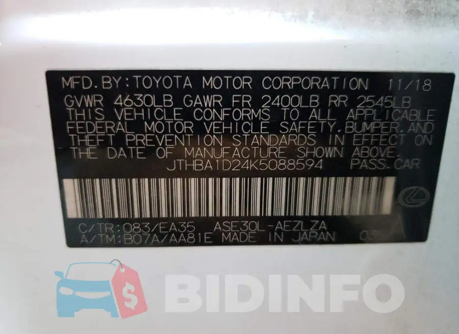 JTHBA1D24K5088594 Photo# 10
