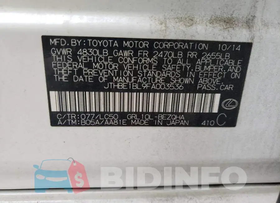JTHBE1BL9FA003536 Photo# 12