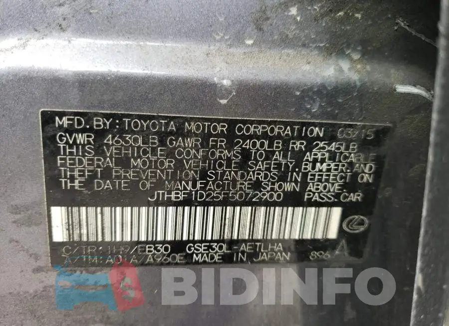 JTHBF1D25F5072900 Photo# 10