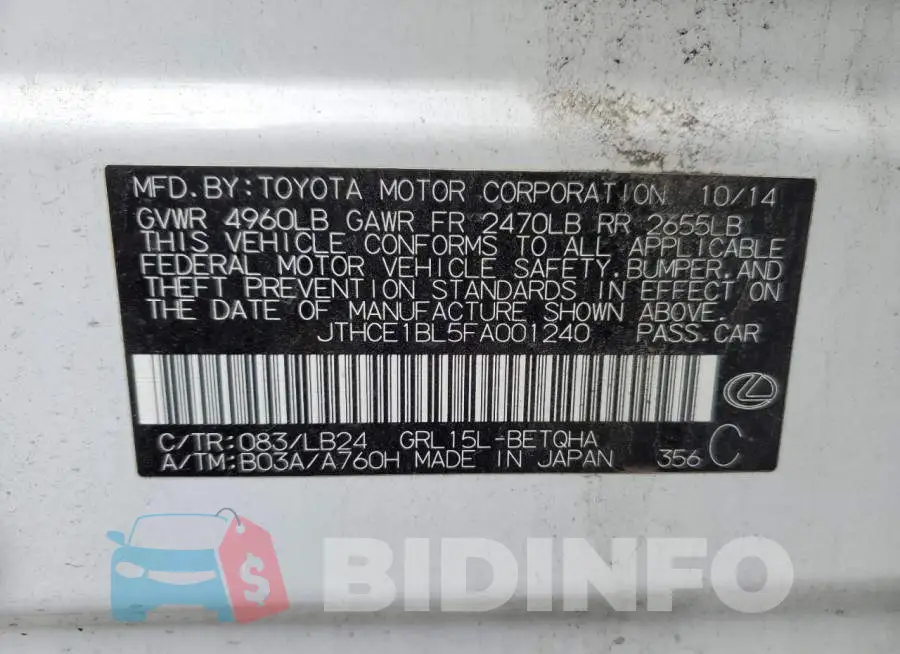 JTHCE1BL5FA001240 Photo# 12