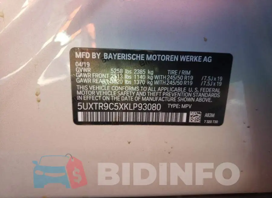 5UXTR9C5XKLP93080 Photo# 10