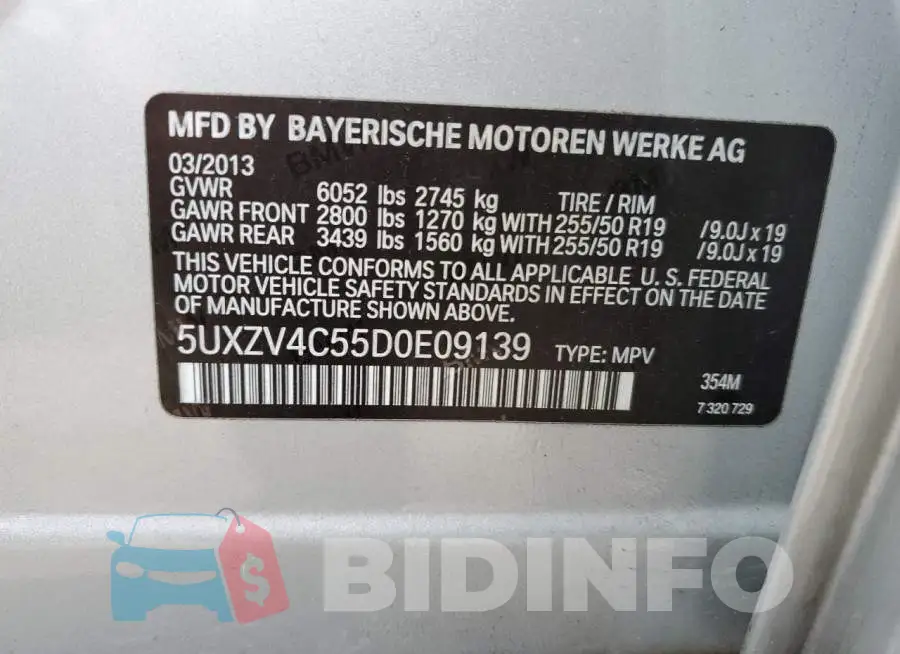 5UXZV4C55D0E09139 Photo# 13