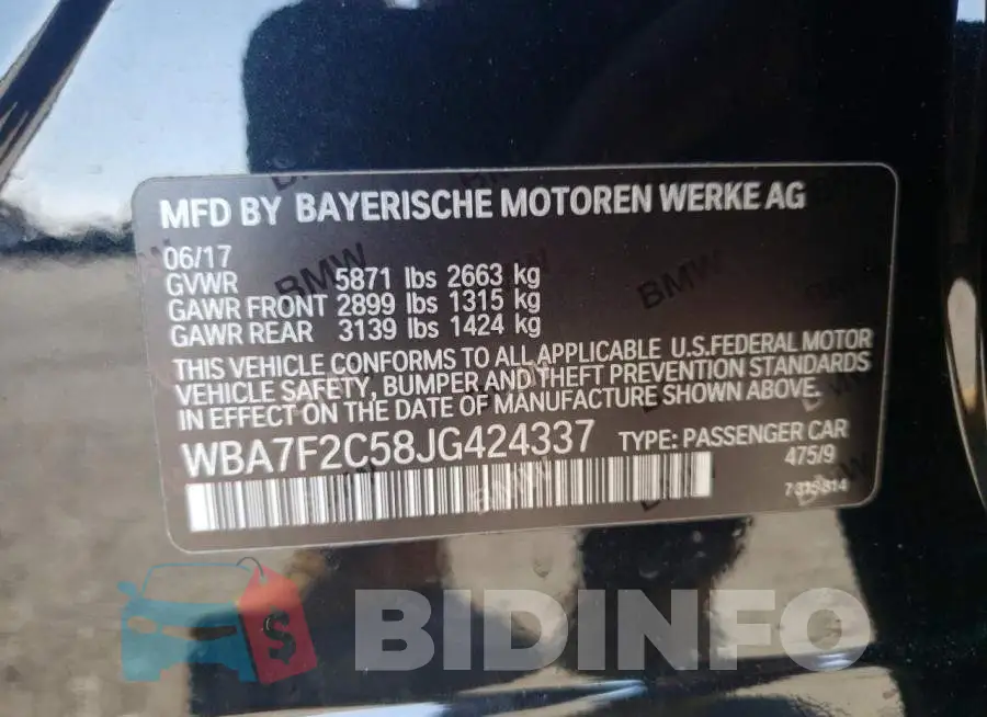 WBA7F2C58JG424337 Photo# 10