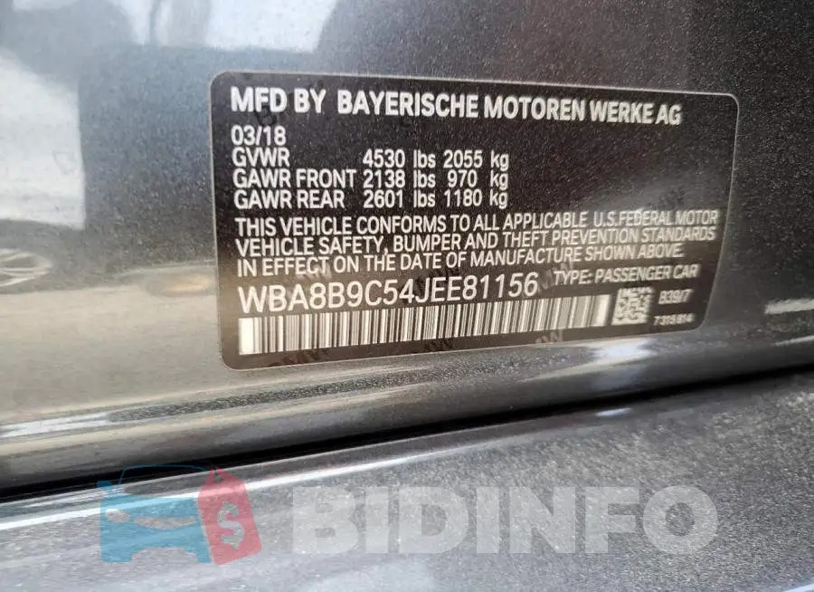 WBA8B9C54JEE81156 Photo# 10