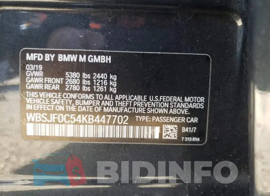 WBSJF0C54KB447702 Photo# 10