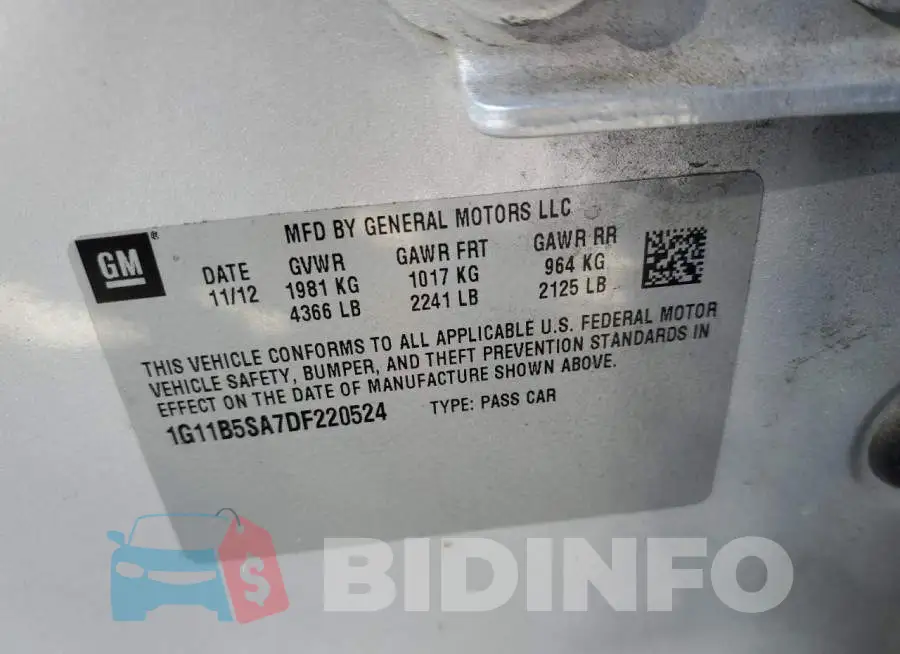 1G11B5SA7DF220524 Photo# 10