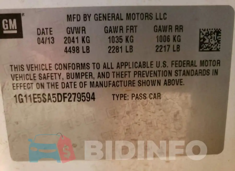 1G11E5SA5DF279594 Photo# 10
