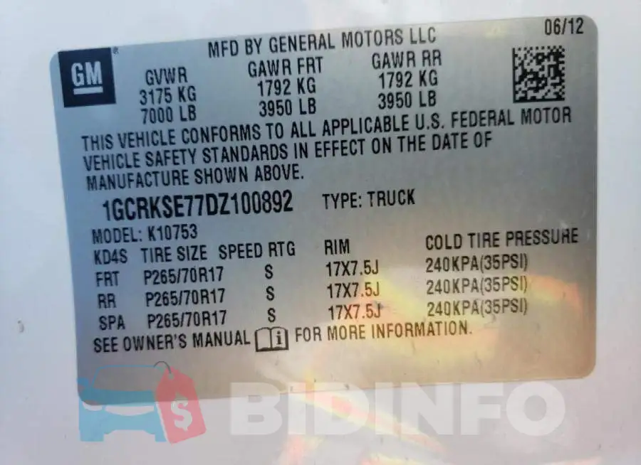 1GCRKSE77DZ100892 Photo# 10