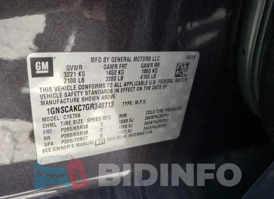 1GNSCAKC7GR348713 Photo# 10