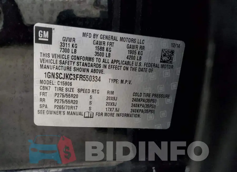 1GNSCJKC3FR550334 Photo# 13
