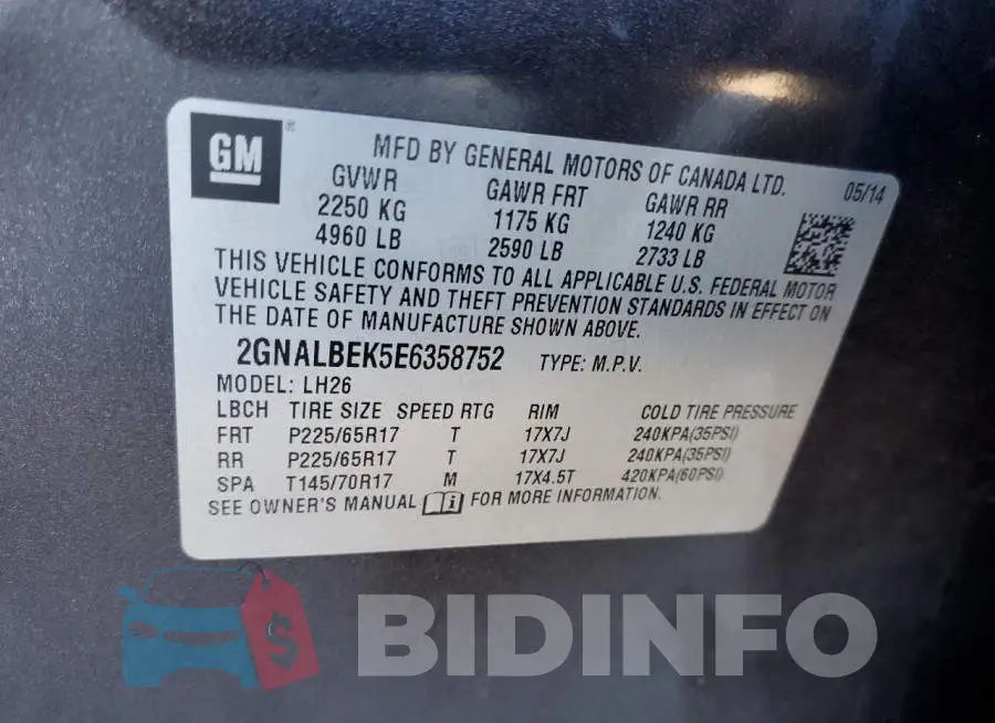 2GNALBEK5E6358752 Photo# 10
