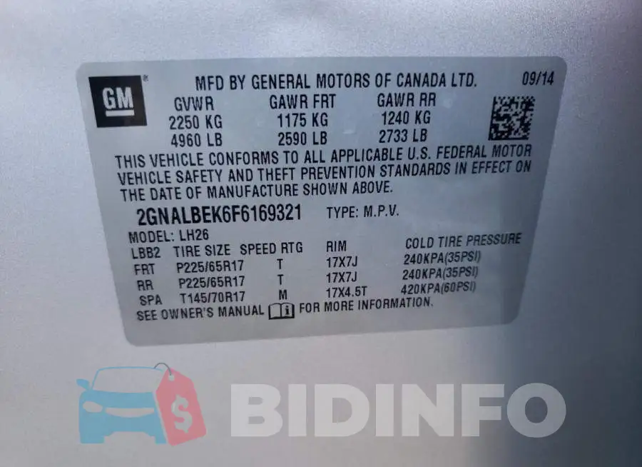 2GNALBEK6F6169321 Photo# 10