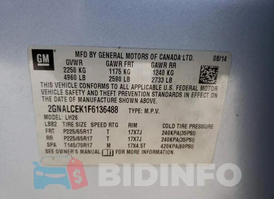 2GNALCEK1F6136488 Photo# 14