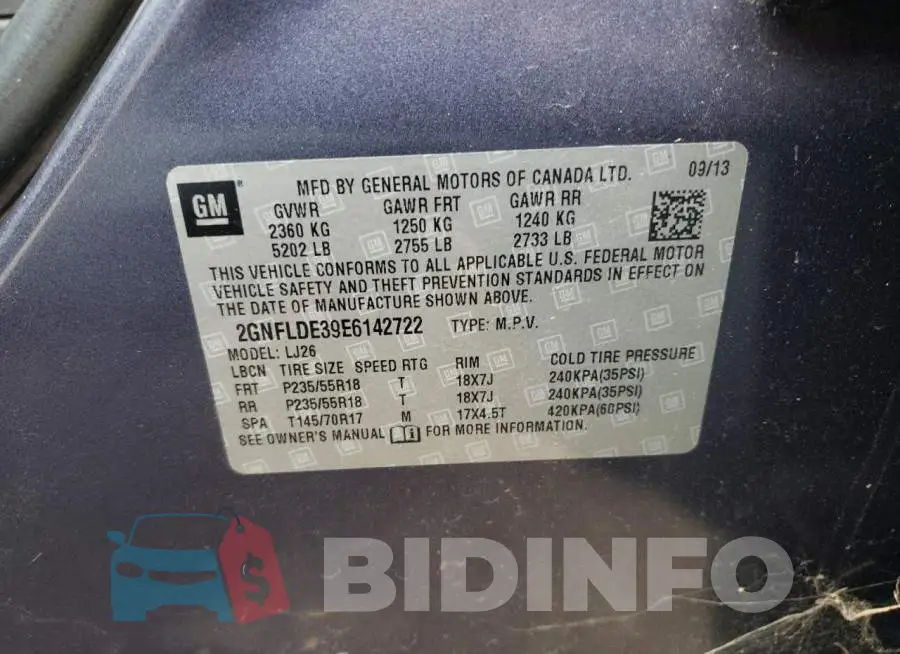 2GNFLDE39E6142722 Photo# 13