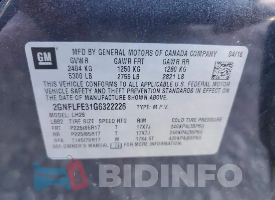 2GNFLFE31G6322226 Photo# 10