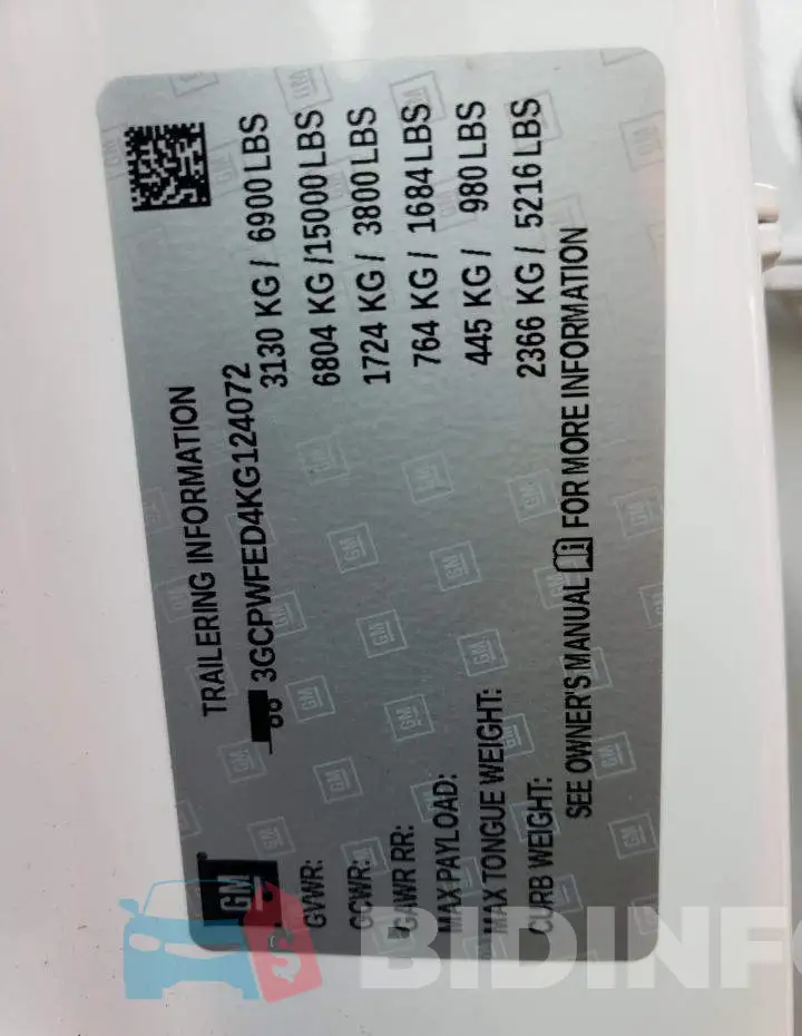 3GCPWFED4KG124072 Photo# 10