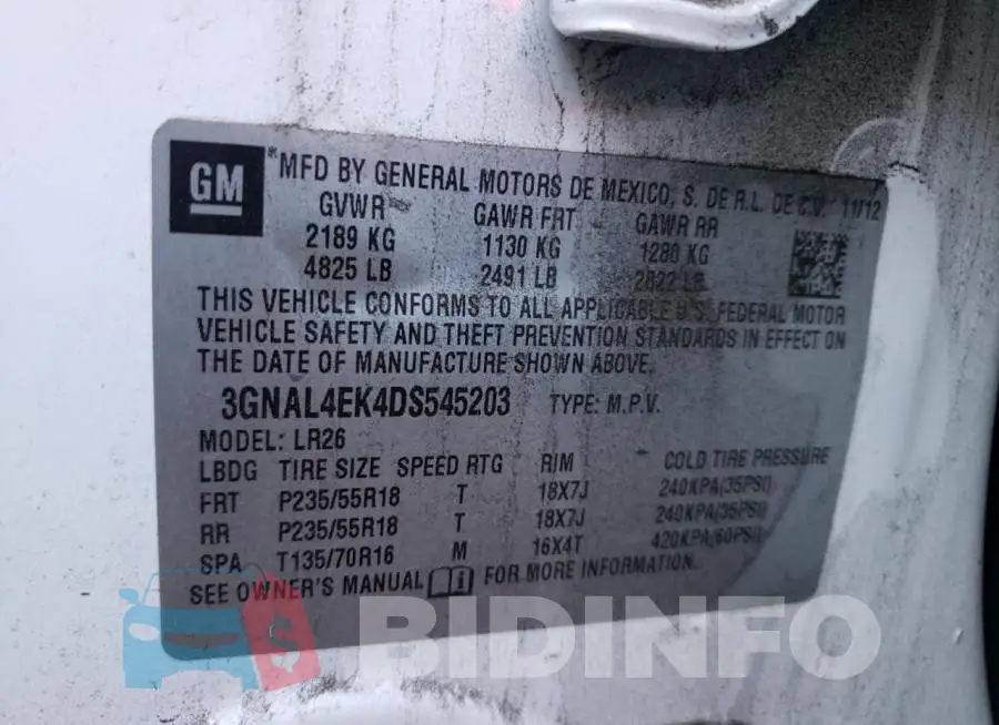 3GNAL4EK4DS545203 Photo# 13