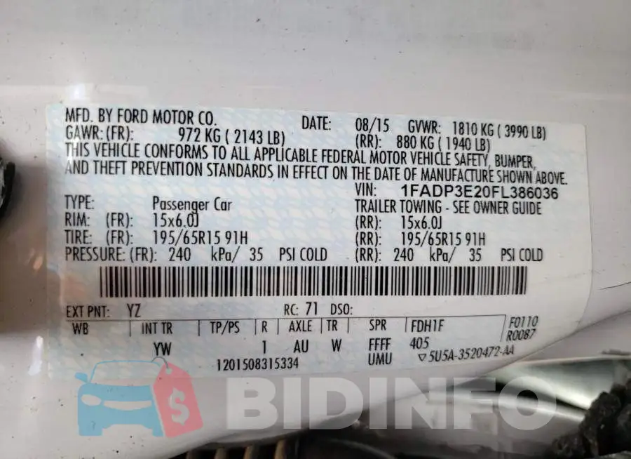 1FADP3E20FL386036 Photo# 10
