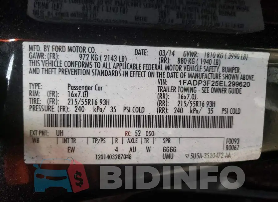 1FADP3F25EL299620 Photo# 10