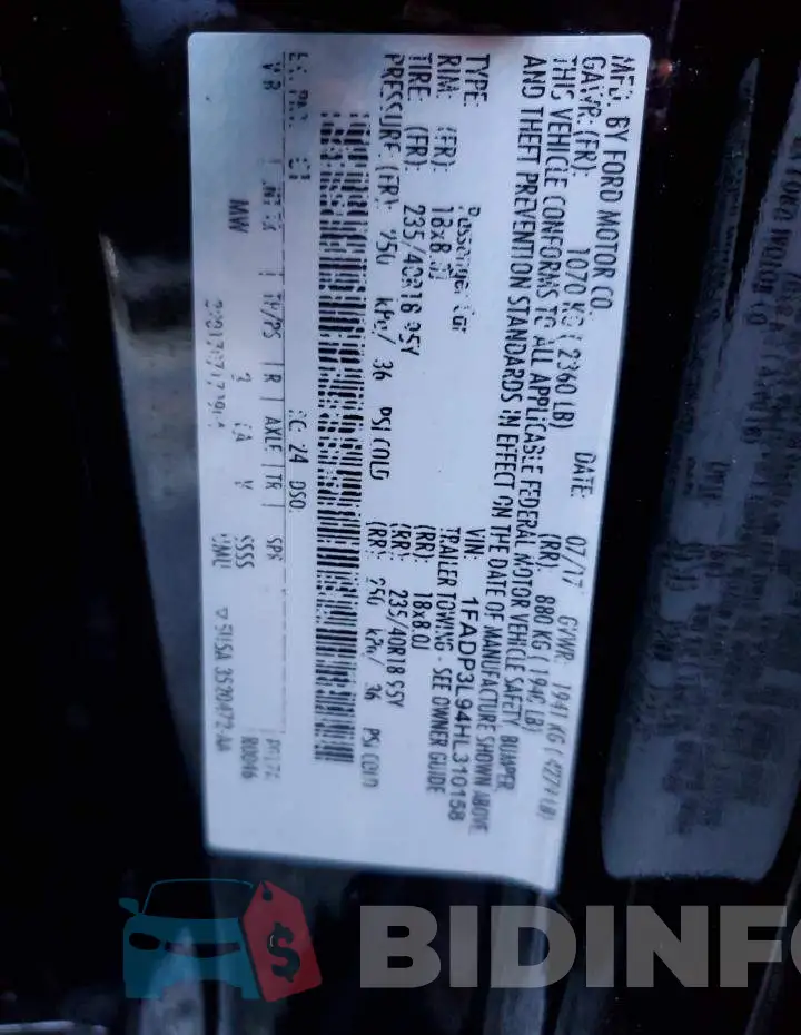 1FADP3L94HL310158 Photo# 10