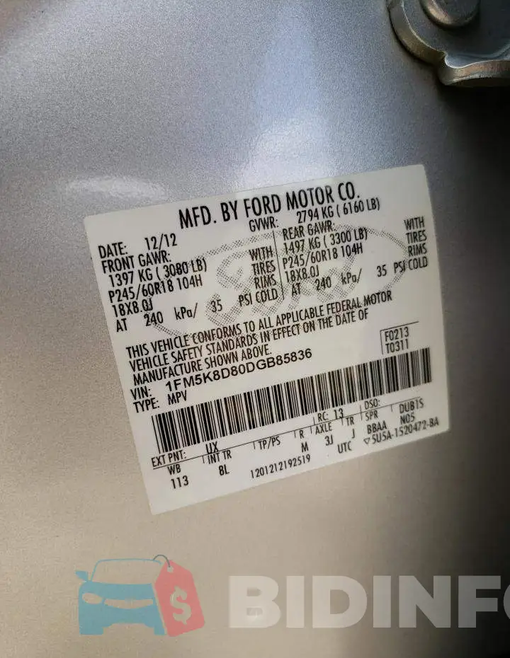 1FM5K8D80DGB85836 Photo# 10