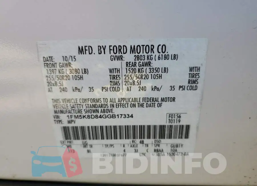 1FM5K8D84GGB17334 Photo# 10