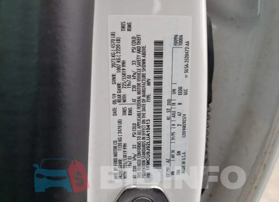 1FMCU9J92LUA10413 Photo# 12