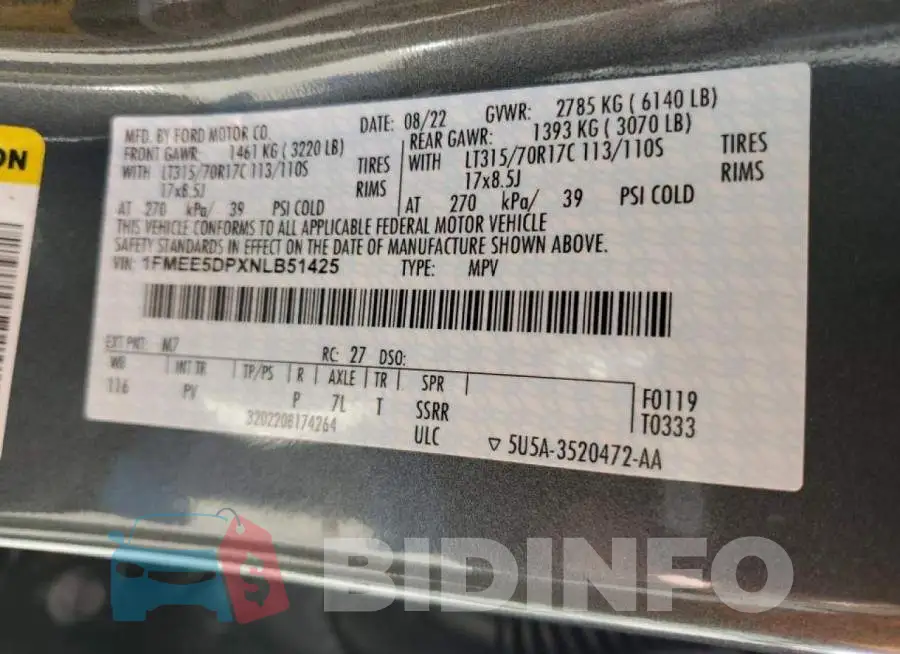 1FMEE5DPXNLB51425 Photo# 12
