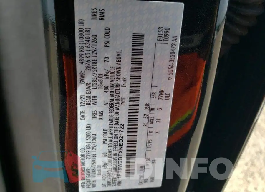 1FT8W2BTXNED21722 Photo# 10