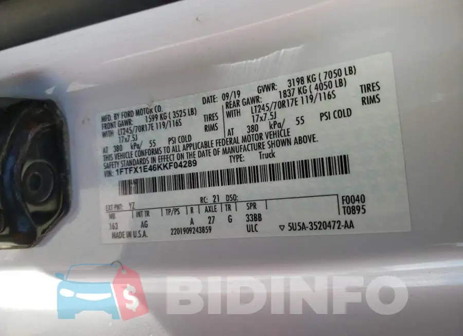 1FTFX1E46KKF04289 Photo# 10