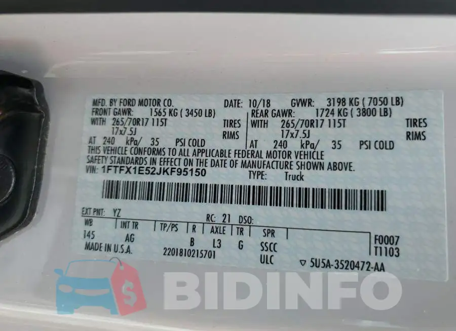 1FTFX1E52JKF95150 Photo# 10
