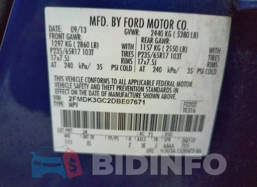 2FMDK3GC2DBE07671 Photo# 10