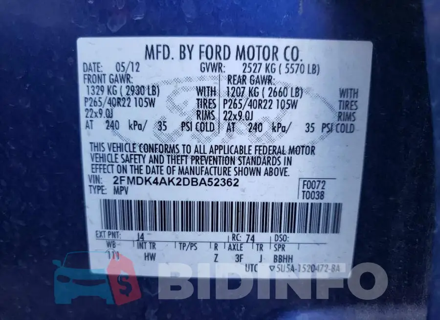 2FMDK4AK2DBA52362 Photo# 10