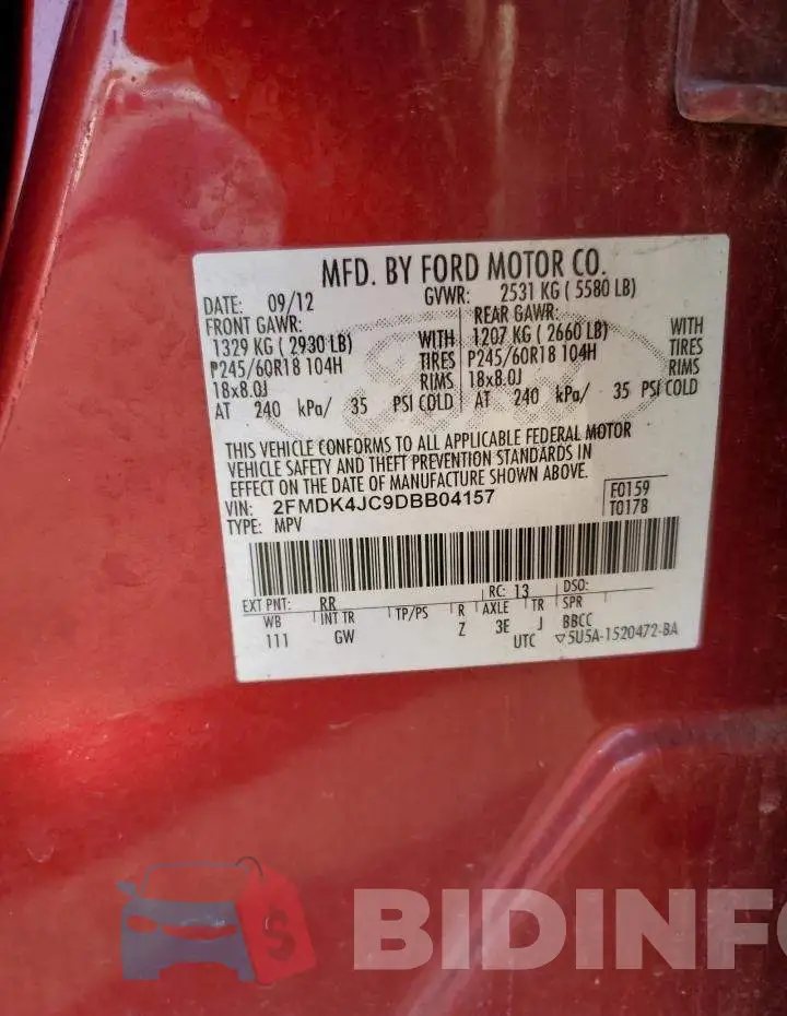 2FMDK4JC9DBB04157 Photo# 10