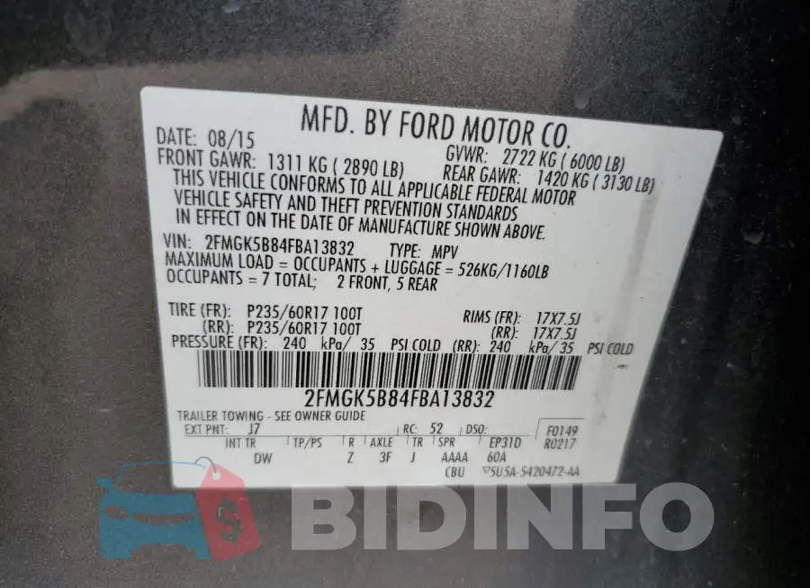 2FMGK5B84FBA13832 Photo# 10