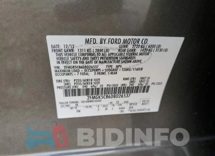 2FMGK5C86DBD26537 Photo# 14
