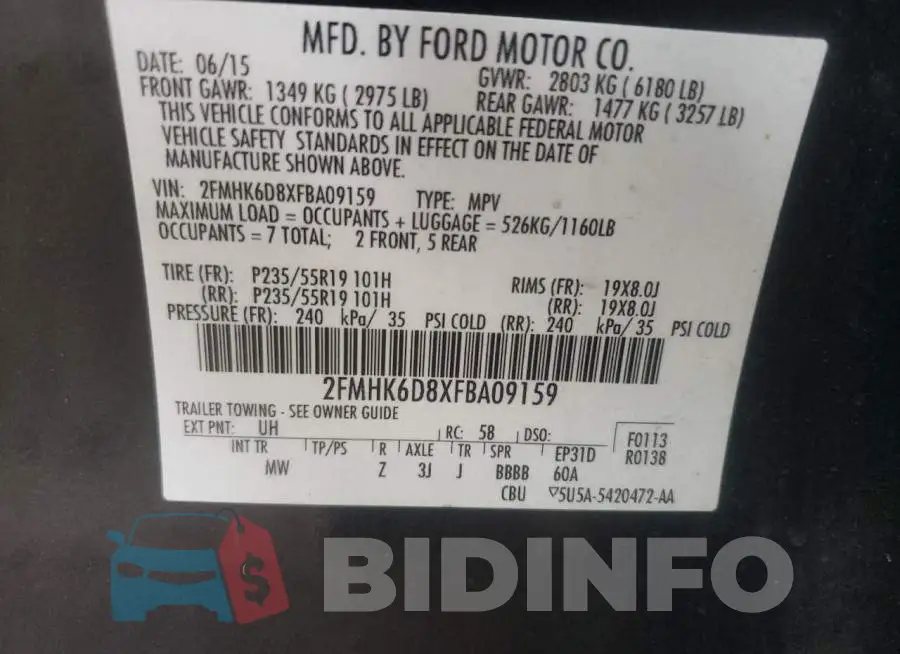 2FMHK6D8XFBA09159 Photo# 14