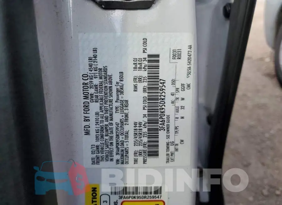 3FA6P0K95DR259547 Photo# 10