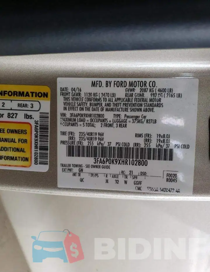 3FA6P0K9XHR102800 Photo# 10