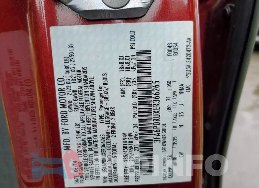 3FA6P0RUXER366265 Photo# 12