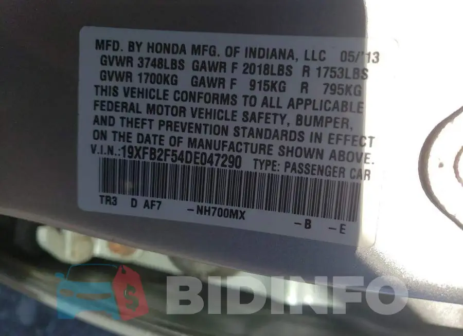 19XFB2F54DE047290 Photo# 10