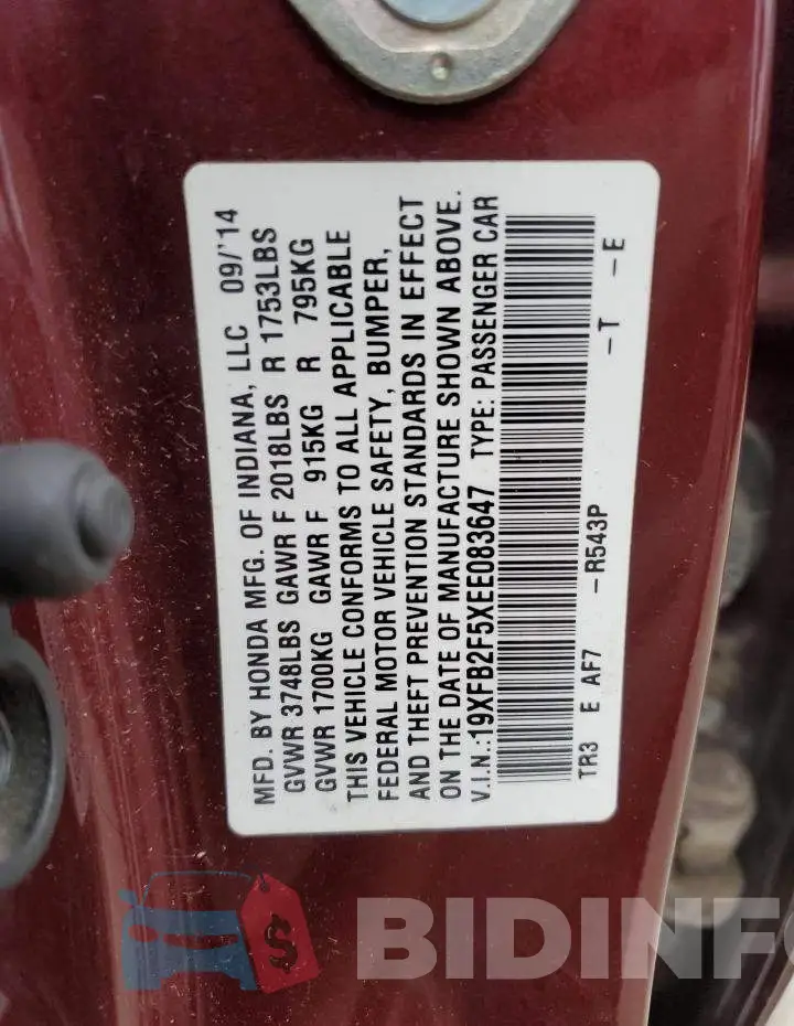 19XFB2F5XEE083647 Photo# 12