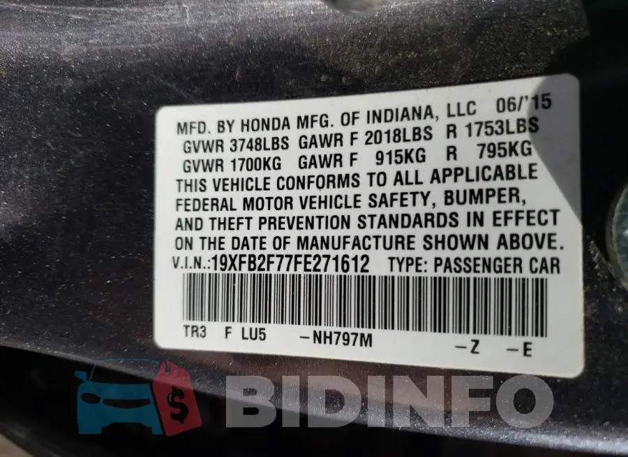 19XFB2F77FE271612 Photo# 10