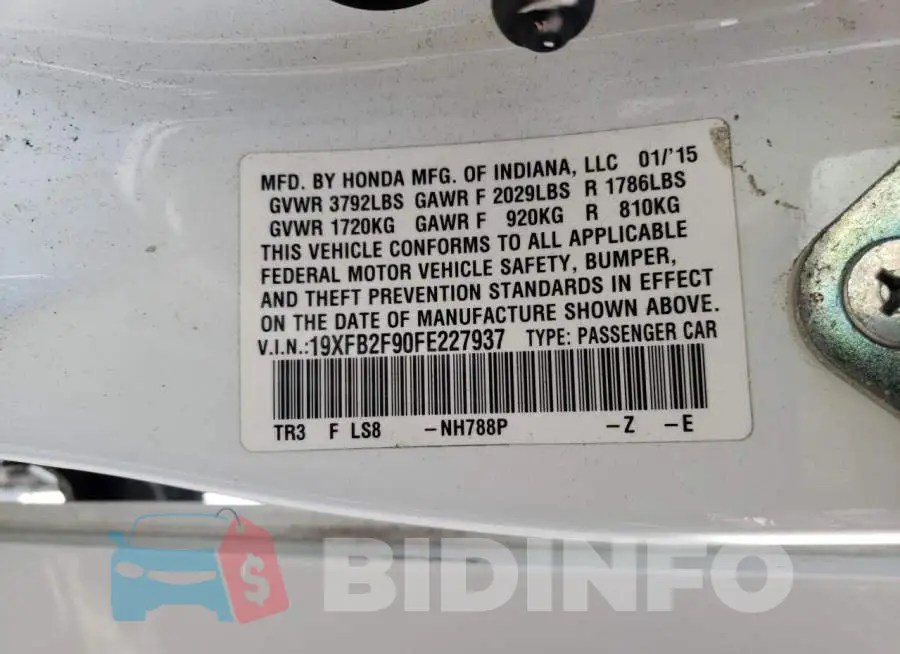19XFB2F90FE227937 Photo# 10