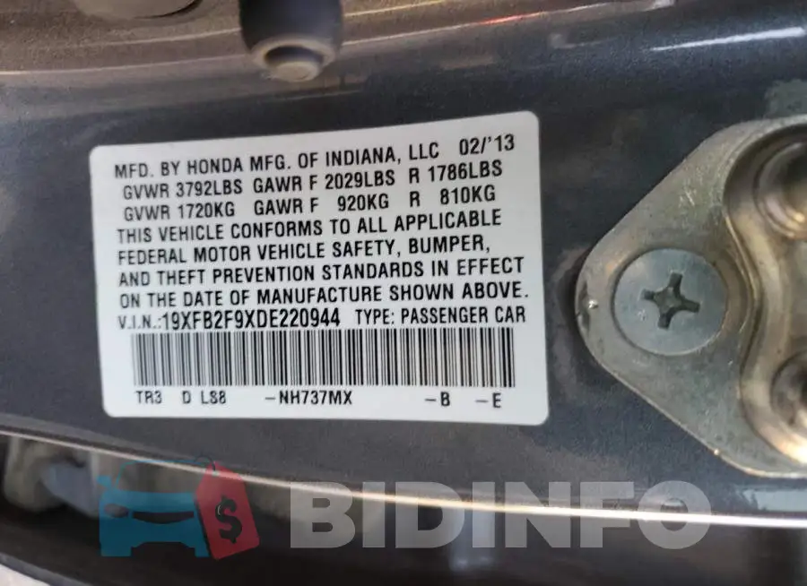 19XFB2F9XDE220944 Photo# 12