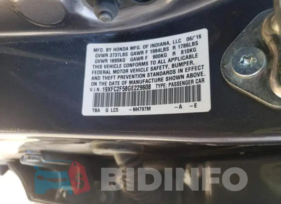 19XFC2F58GE229608 Photo# 10