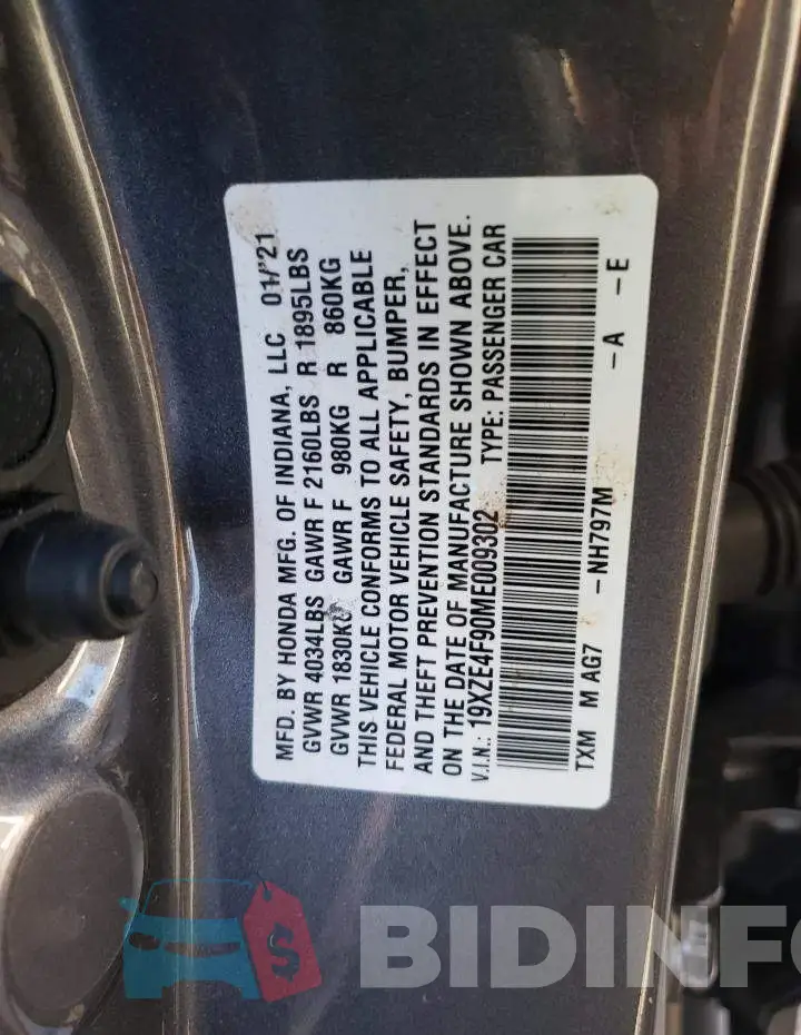 19XZE4F90ME009302 Photo# 10