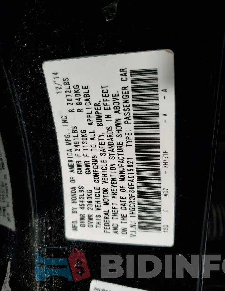 1HGCR3F86FA015821 Photo# 10